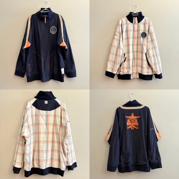 Akademiks Other - Akademiks White/Navy/Orange Reversible Jacket w Embroidered Patches & Logos